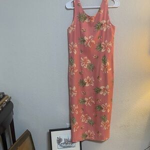 Pineapple Moon Silk Tropical Pink Floral Midi Dress